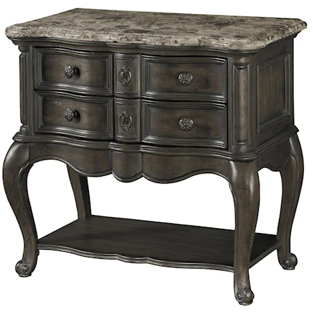 2 Drawer Night Table with Shelf, Cabriole Legs and Marble Top